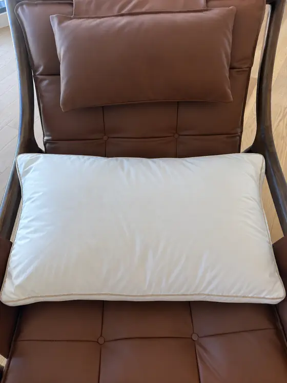 Customer photo from Lauren H.: the pillow on a leather lounge chair